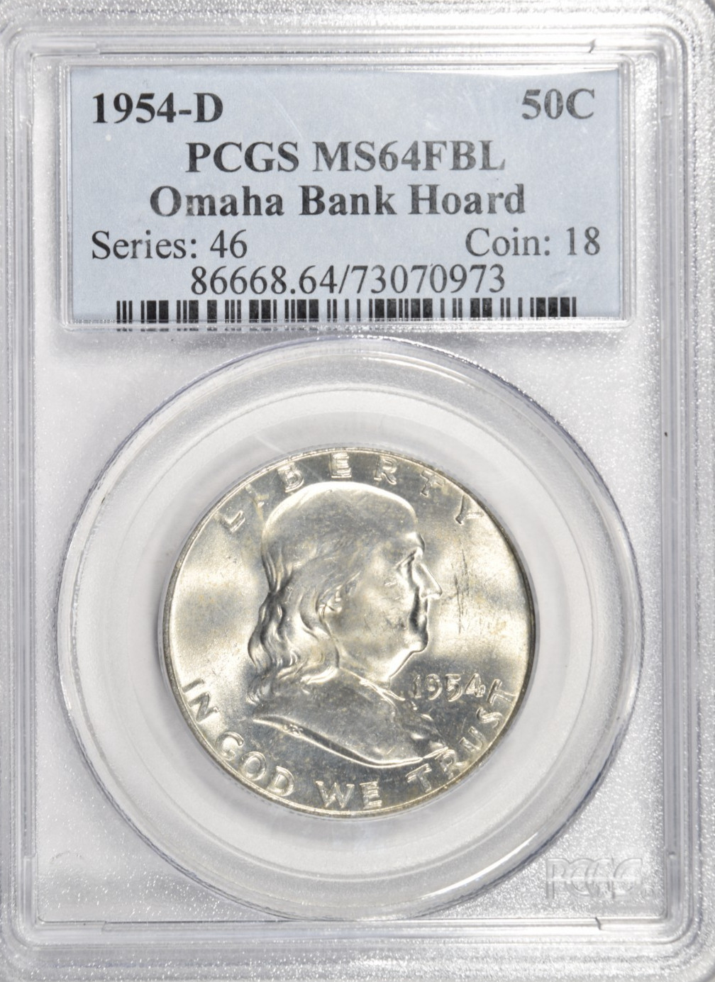 1954 D FRANKLIN HALF DOLLAR ~ PCGS MS64 FBL FULL BELL LINES ~ OMAHA BANK HOARD