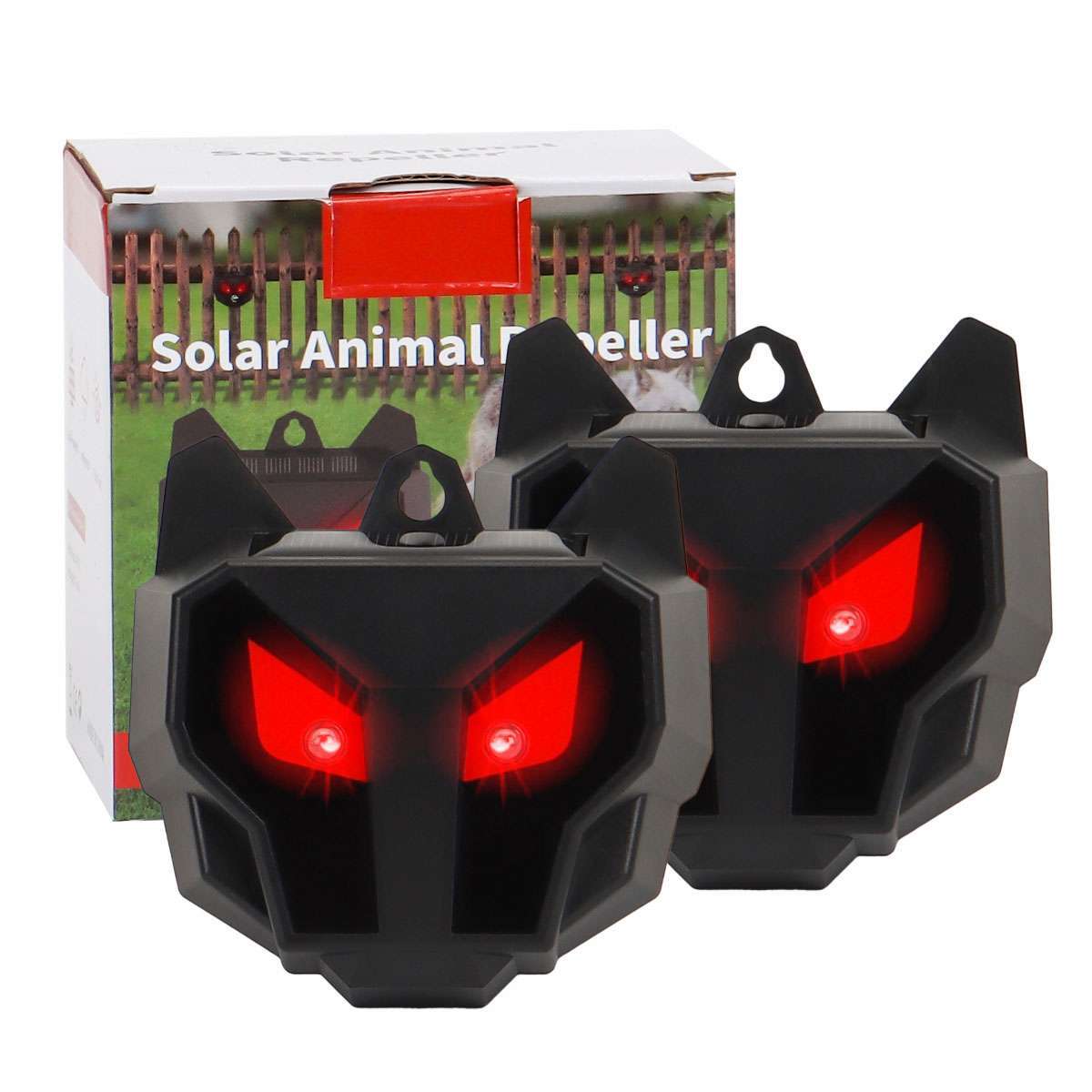 2 X Solar Predator Guard Light Red LED Deterrent Light Night Animal repeller US
