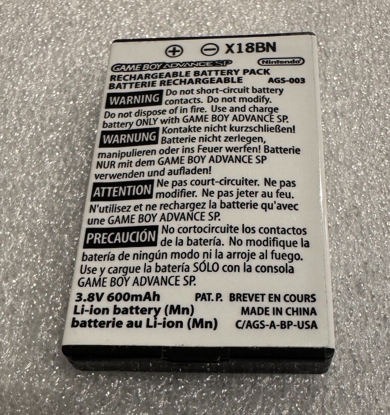 Nintendo Game Boy Advance SP GBA SP OEM Genuine 600 mAh Rechargeable Battery