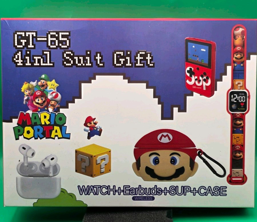 GT-65 Super Mario Wireless Set: Watch, Earbuds, Handheld Game, Charging Case