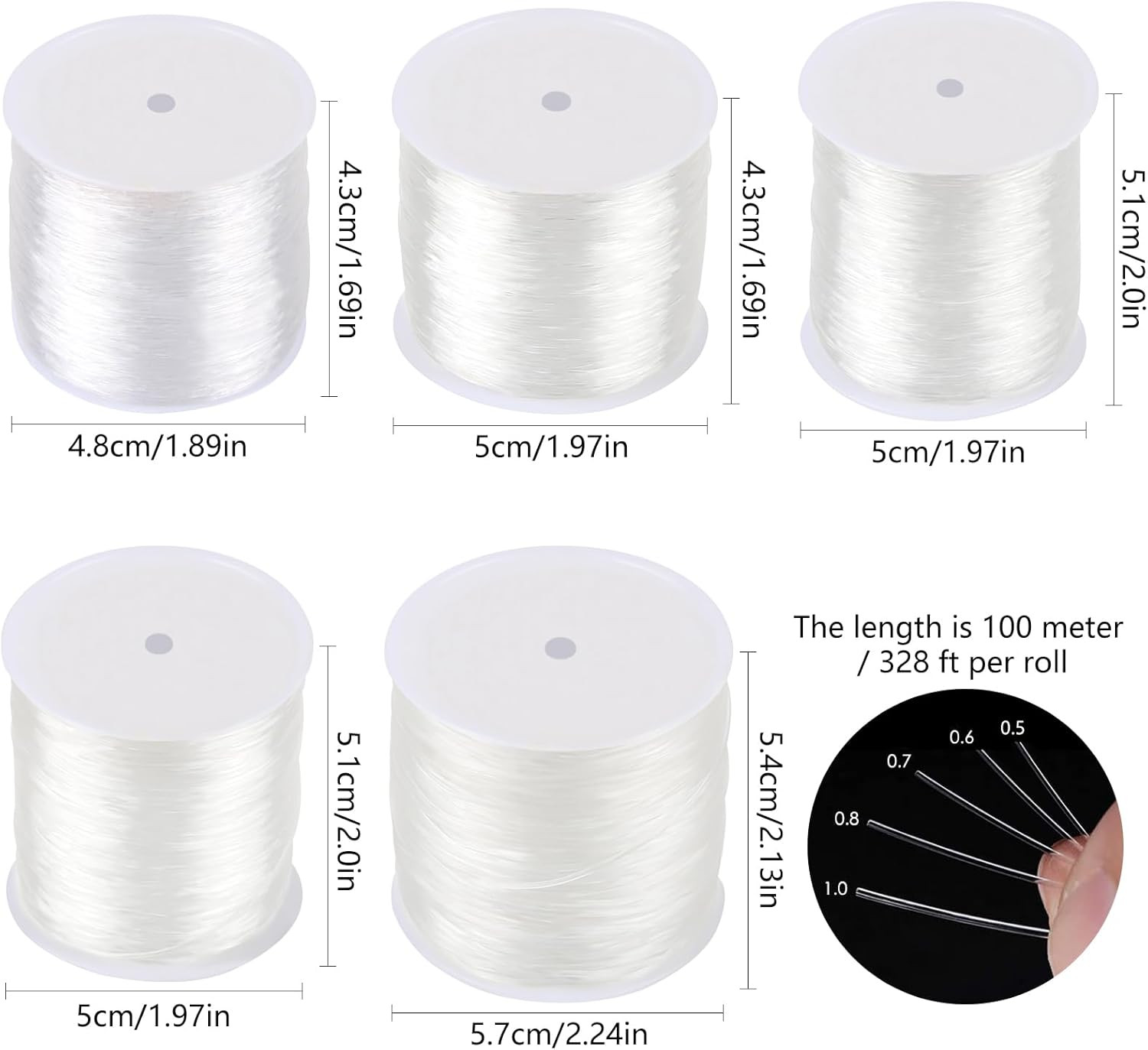 5 Pack Assorted Size Elastic String, Stretchy Bracelet String Crystal String Bea