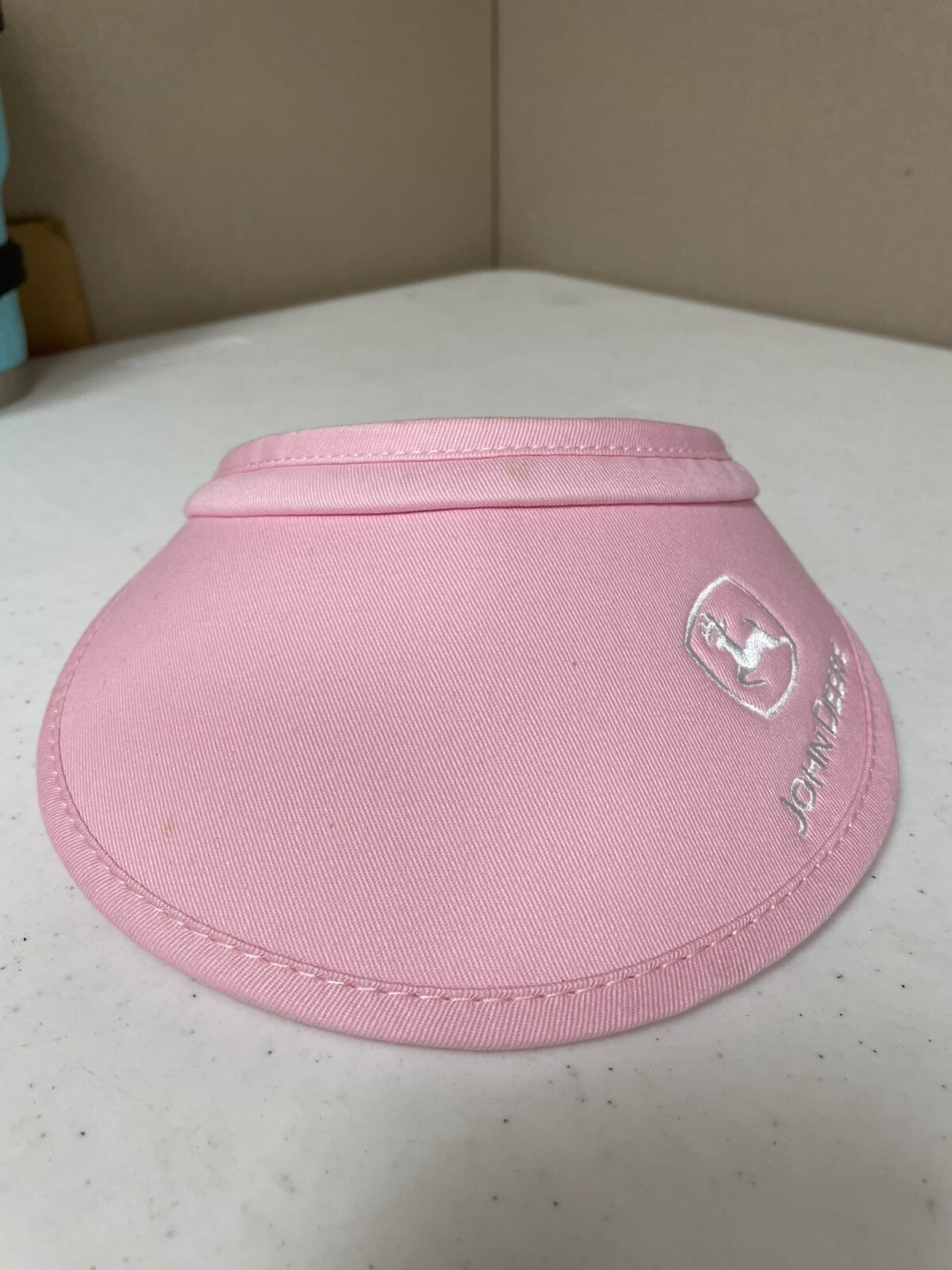 John Deere Ladies Sun Visor Hat Pink With White Embroidered Logo