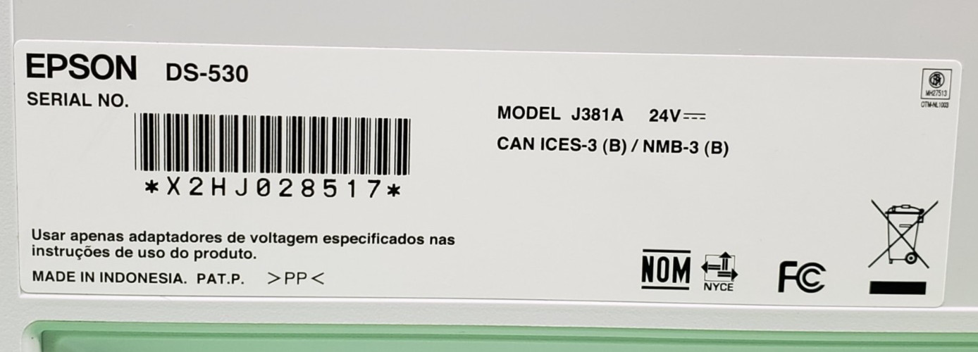 Epson DS-530 Color Duplex Document Scanner Model: J381A