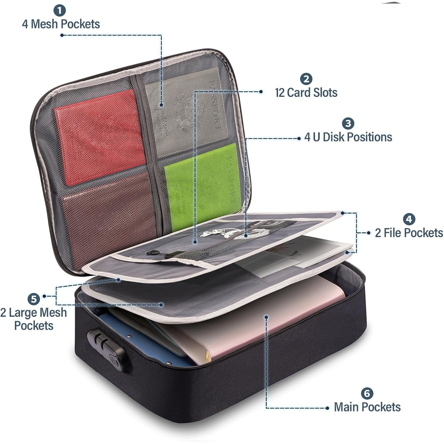Fire Proof Waterproof Document Box with Lock File Storage Organizer Box Safe Bag