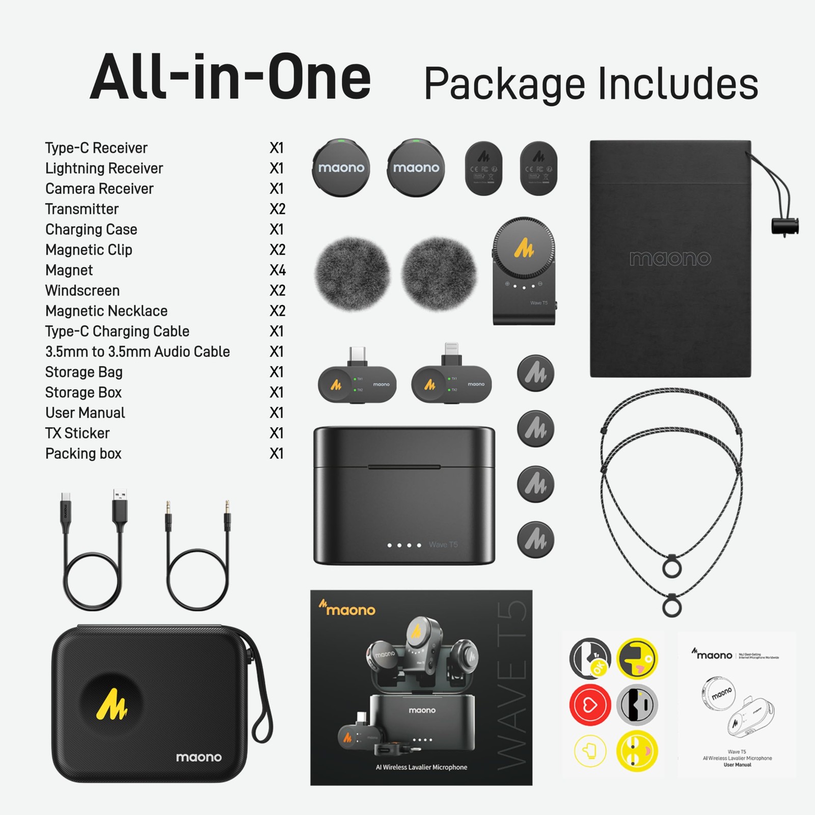 MAONO Wireless Lavalier Microphone for Small, USB-C/Lightning/Camera