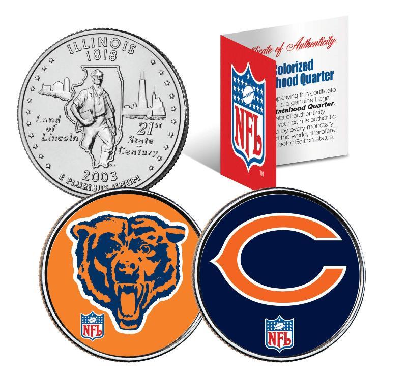 CHICAGO BEARS *Retro & Team Logo* Colorized IL Quarters 2-Coin Set NFL LICENSED