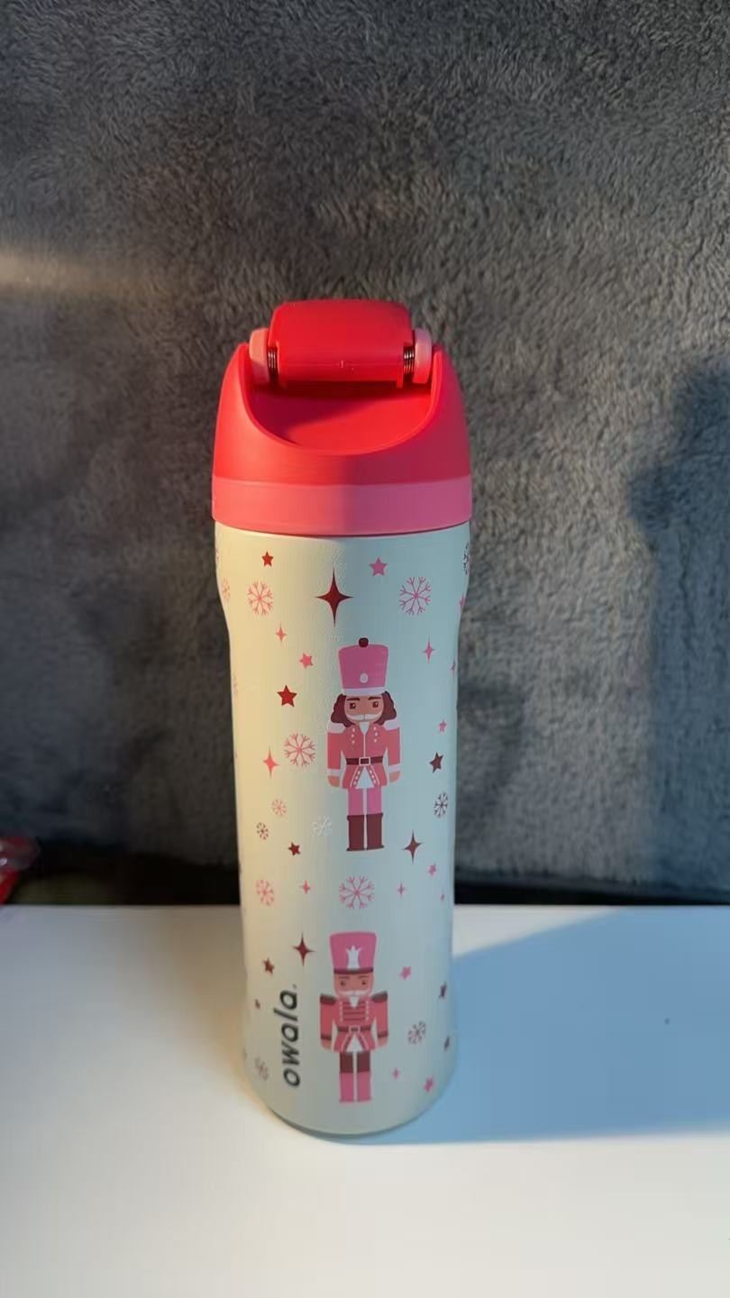 New 24oz Biege FreeSip Stainless Steel Water Bottle – “Party Animals”