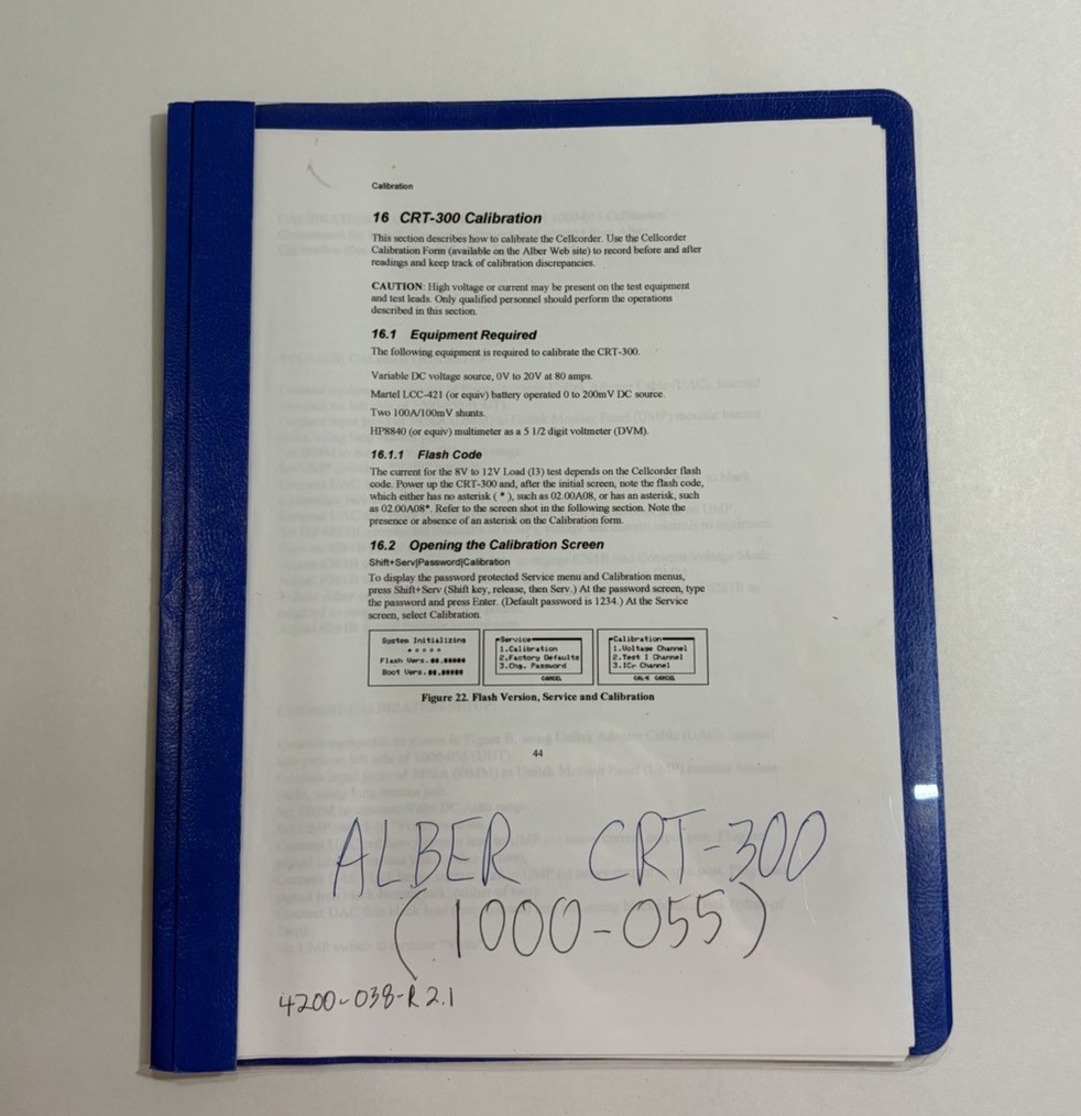 ALBER CELLCORDER CRT-300 CELL VOLTAGE RESISTANCE TESTER Spec. Manual Sheet