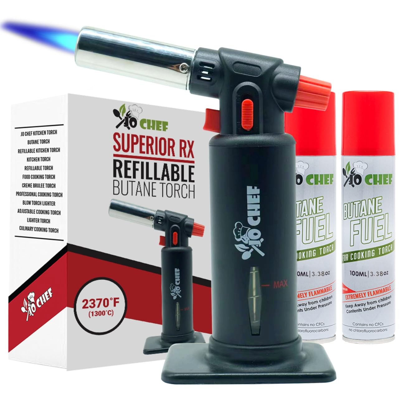Jo Chef Kitchen Torch with Butane Included – Refillable butane torch Lighter ...