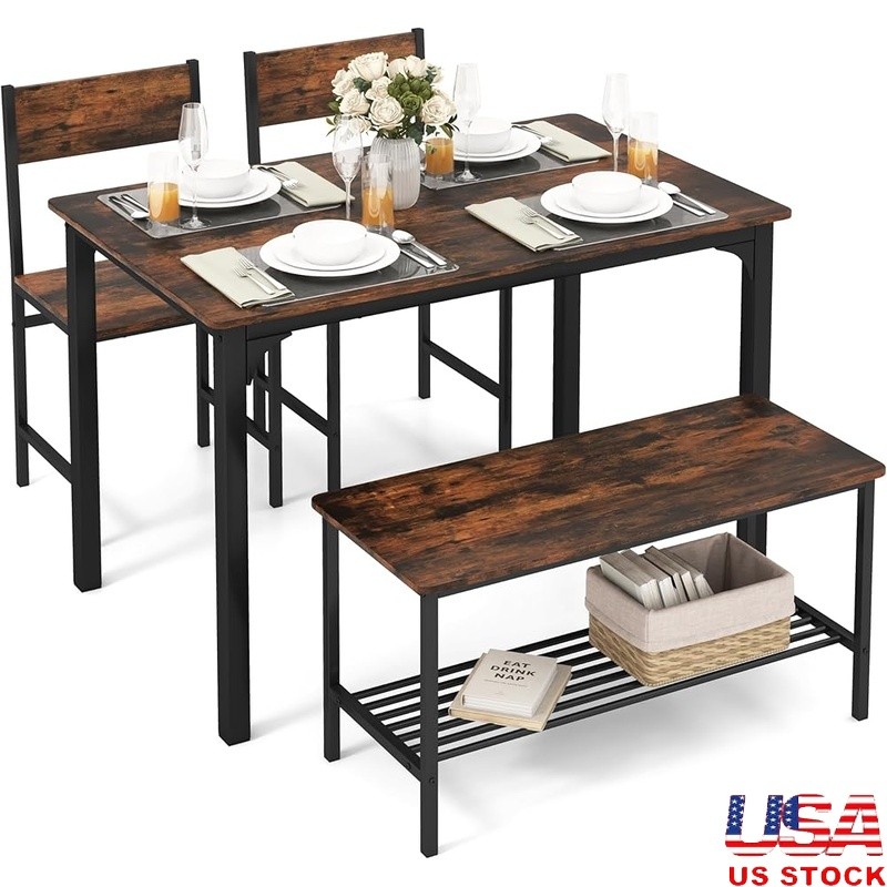 Heavy Duty Metal Dining Set 4 W/ Storage Solution & Space Saving Design New