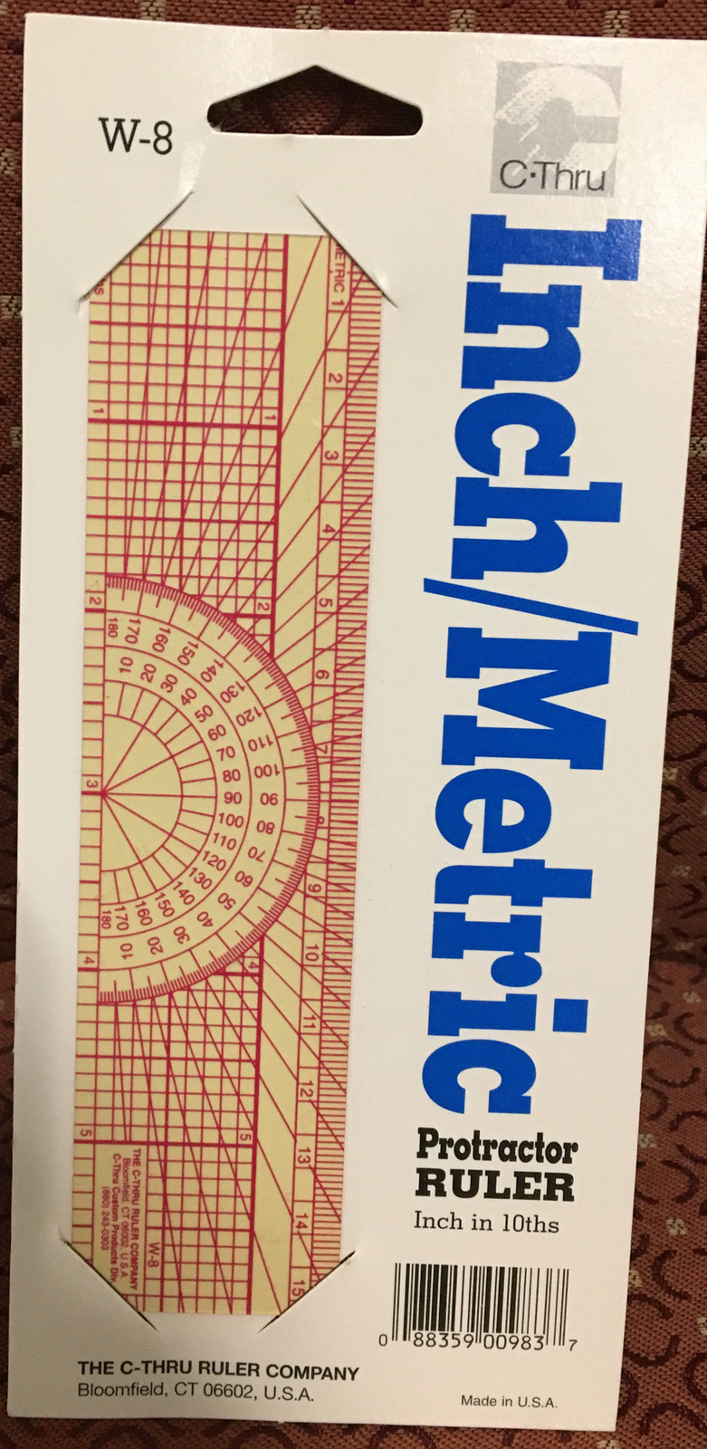 C-Thru Inch/Metric Protractor Ruler, Inch in 10ths- W-8