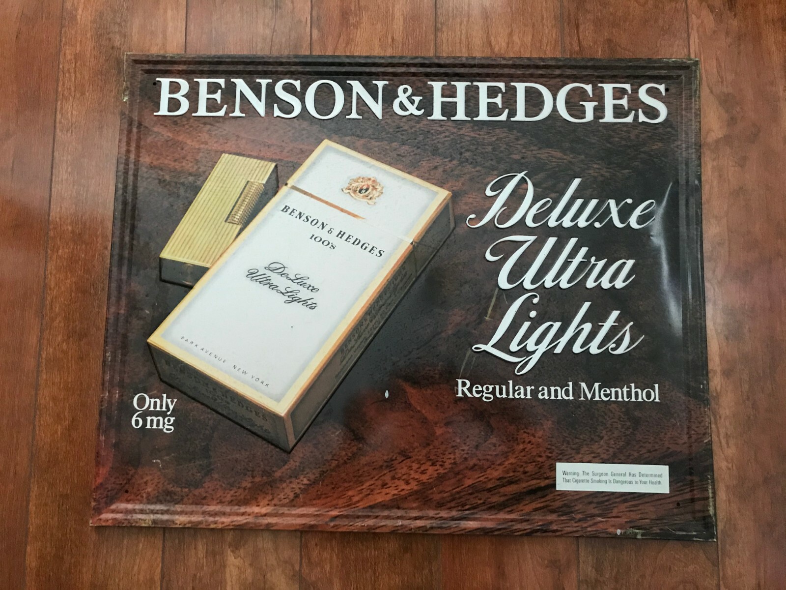 BENSON & HEDGES Cigarettes Deluxe Ultra Lights Tin Metal Advertising Wall Sign