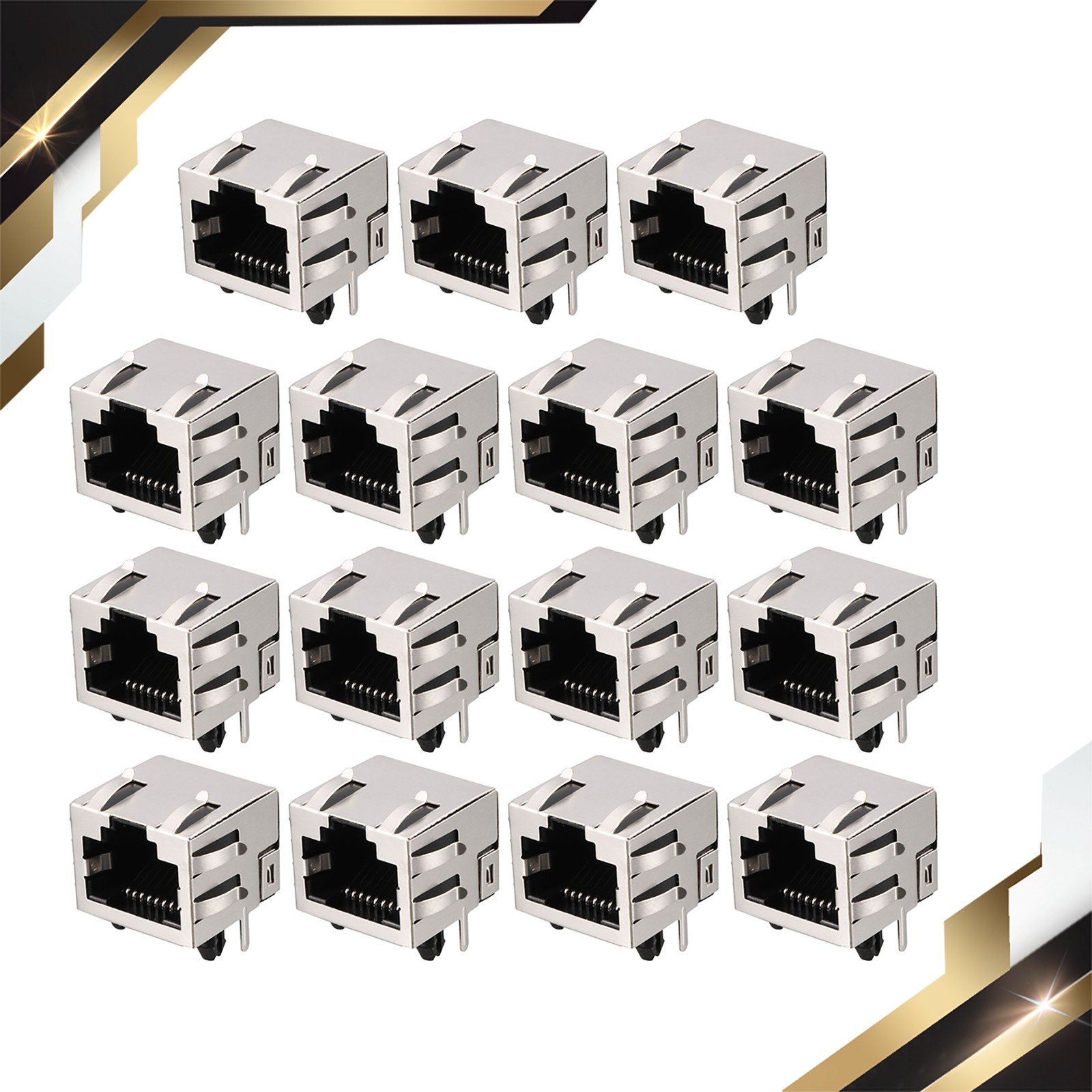 15 x 8 Position Push in Horizontal Modular Network RJ45 8P8C PCB Sockets 18mm L