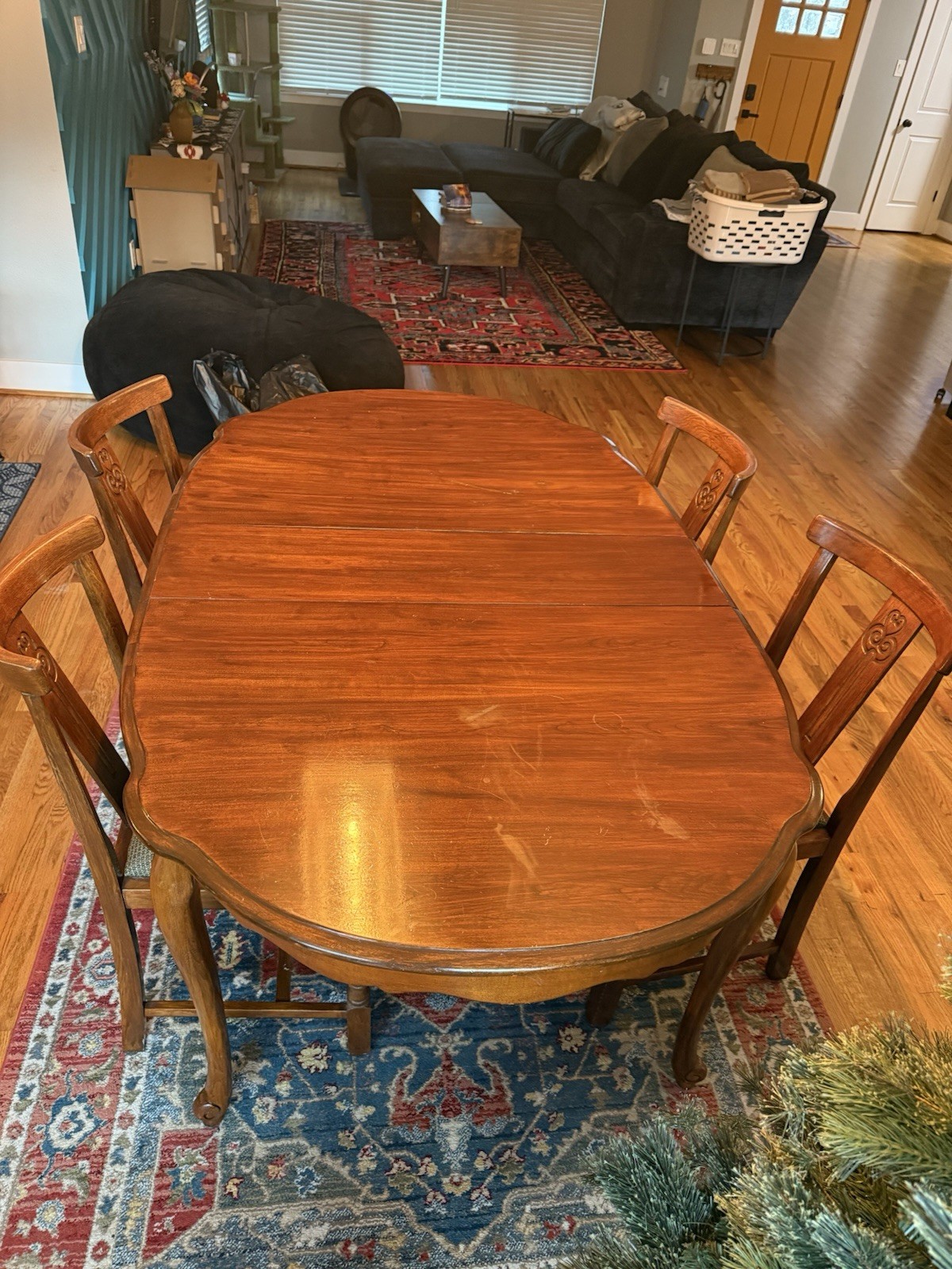 Solid Wood 6 Person Dining Table with 4 Chairs Set