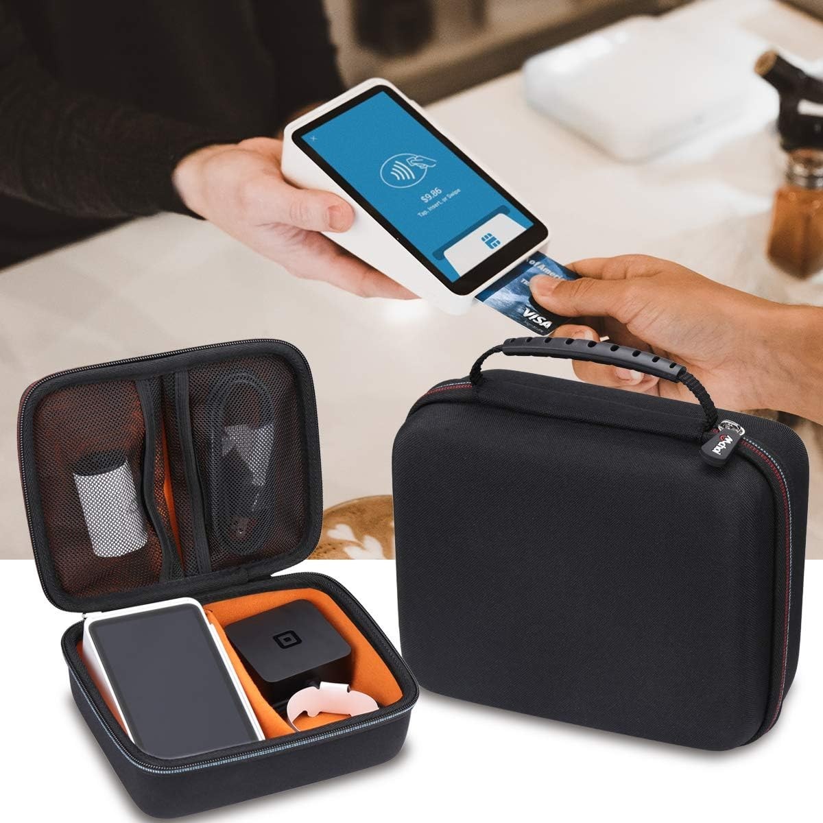 Compact Zippered Hard Case for Square Terminal & Printer Paper - 4 Compartments
