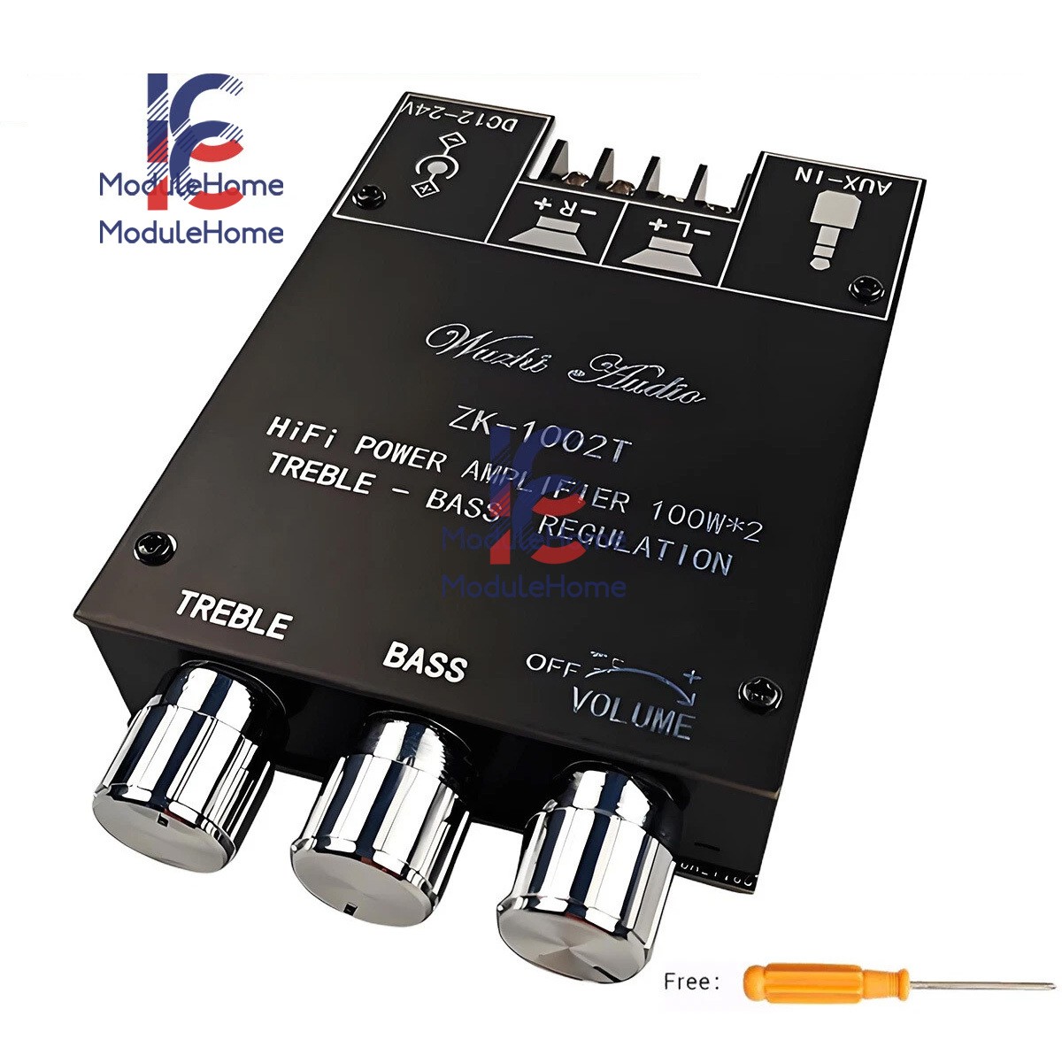 ZK-1002T Bluetooth 5.0 Stereo Amplifier Board Treble Bass 2 Channel 100W+100W