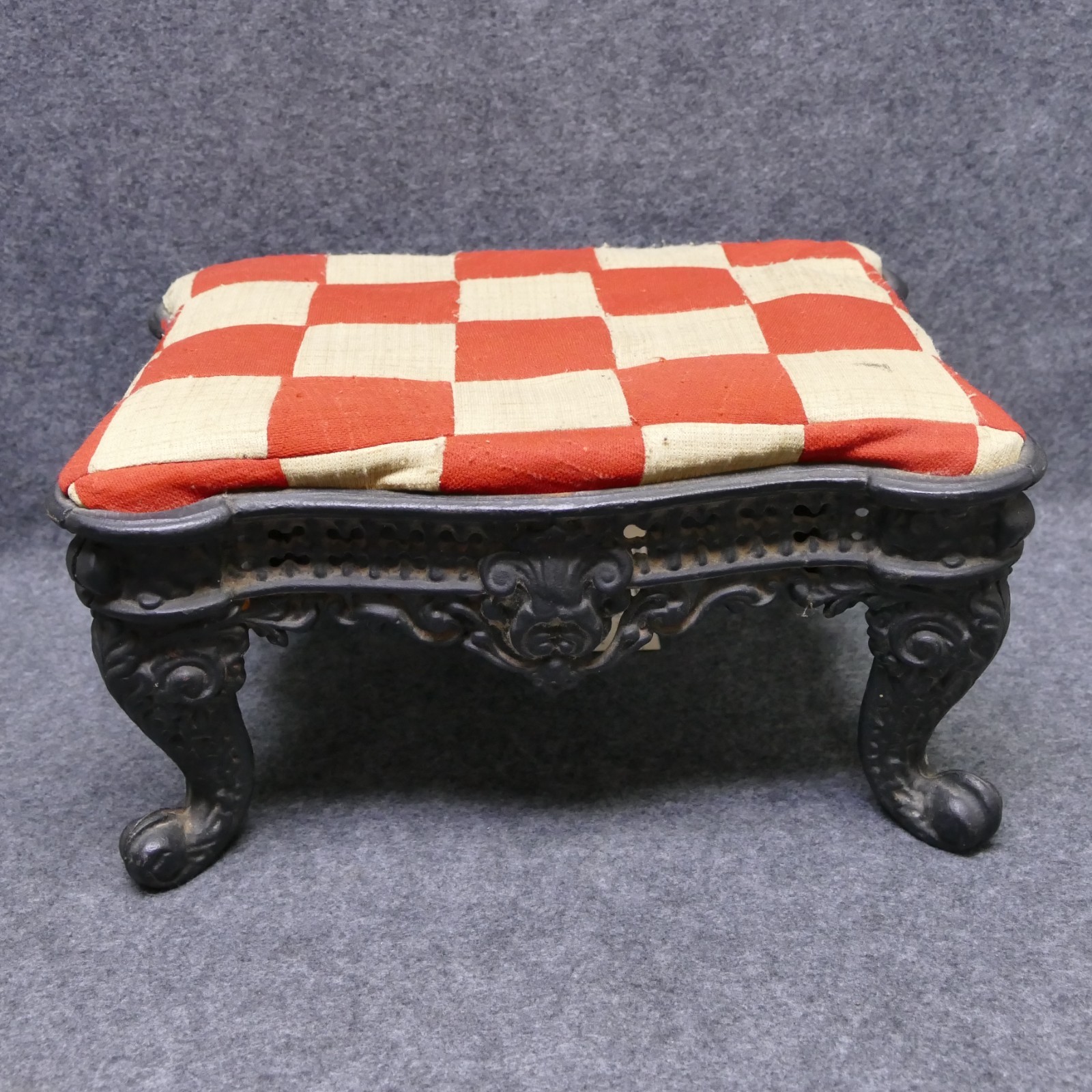 Victorian Cast Iron Foot Stool Signed COZZI Ornate Antique 14" X 10-1/2"