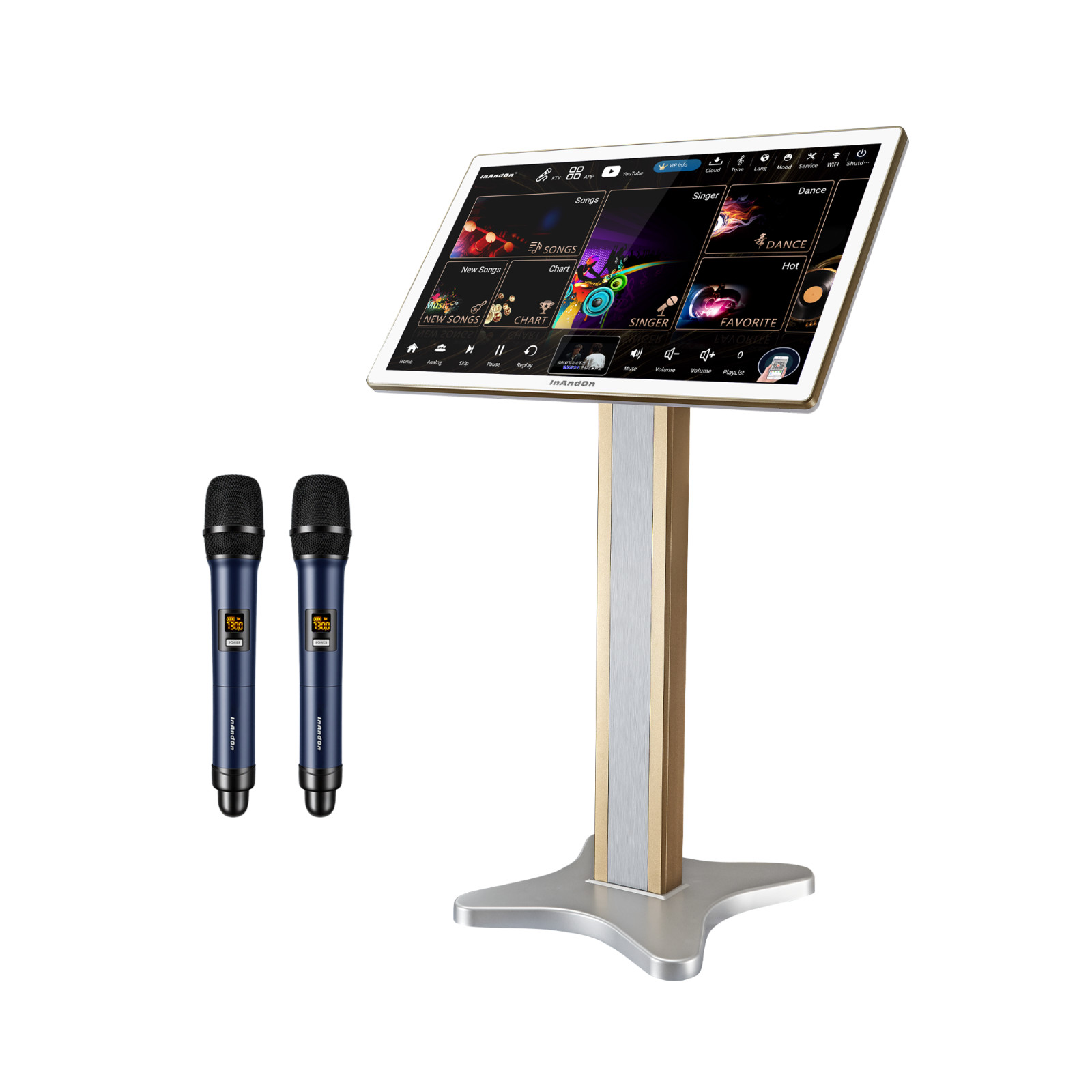 InAndOn 4-in-1 Home Karaoke System 21.5" Touchscreen + UHF Mics + Mixer