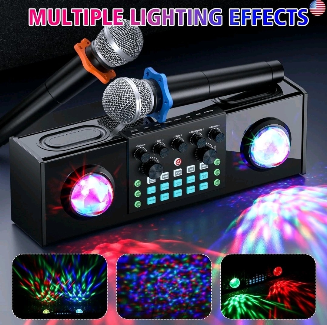 Karaoke Machine with Ambient Lighting, Portable Bluetooth Speaker