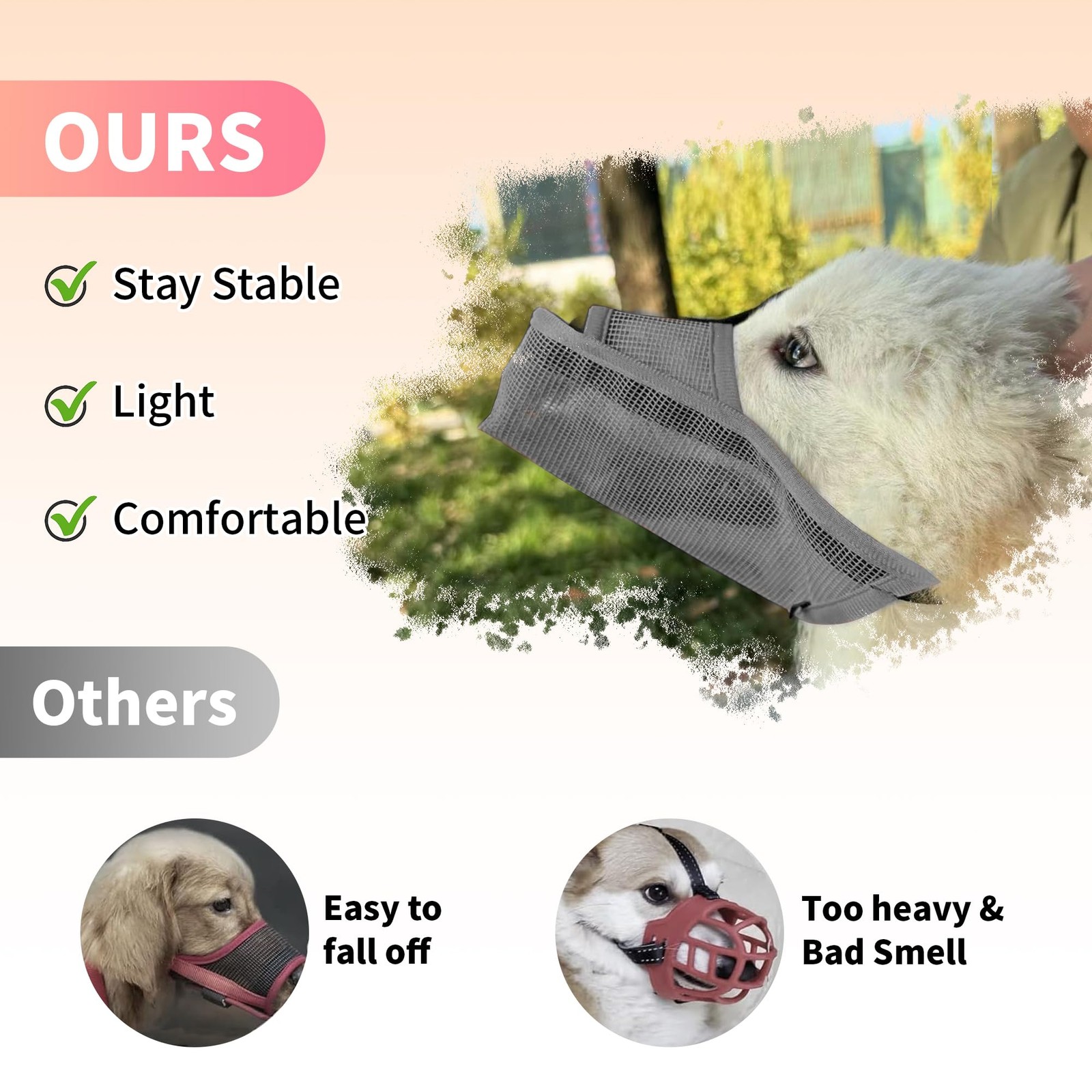 Soft Dog Muzzle for Small Medium Large Dogs Long Snout Breathable Air Mesh Dr...