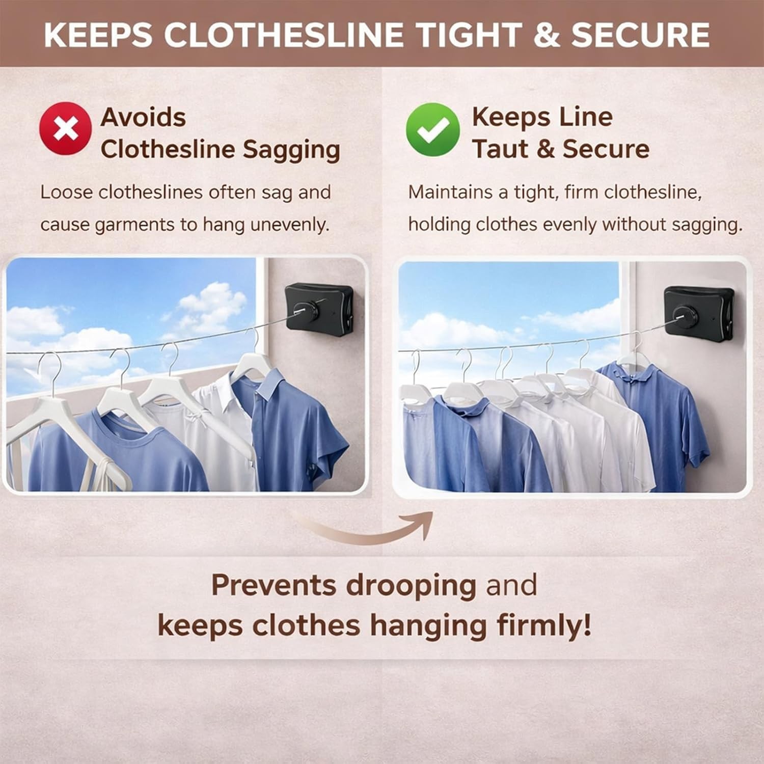 Retractable Heavy Duty Laundry Line 16.7ft Indoor Outdoor Use