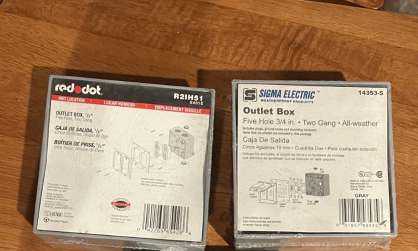 Lot of TWO Outlet Boxes: Red Dot R21H51  S401E & Sigma Electric 14353-5 NEW