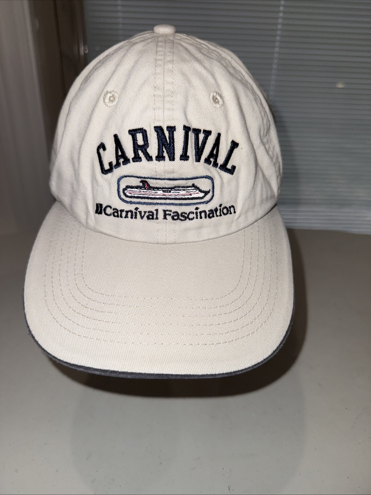 Carnival Fascination White w Black And  Ship Hat Cap Cotton Strap Buckle