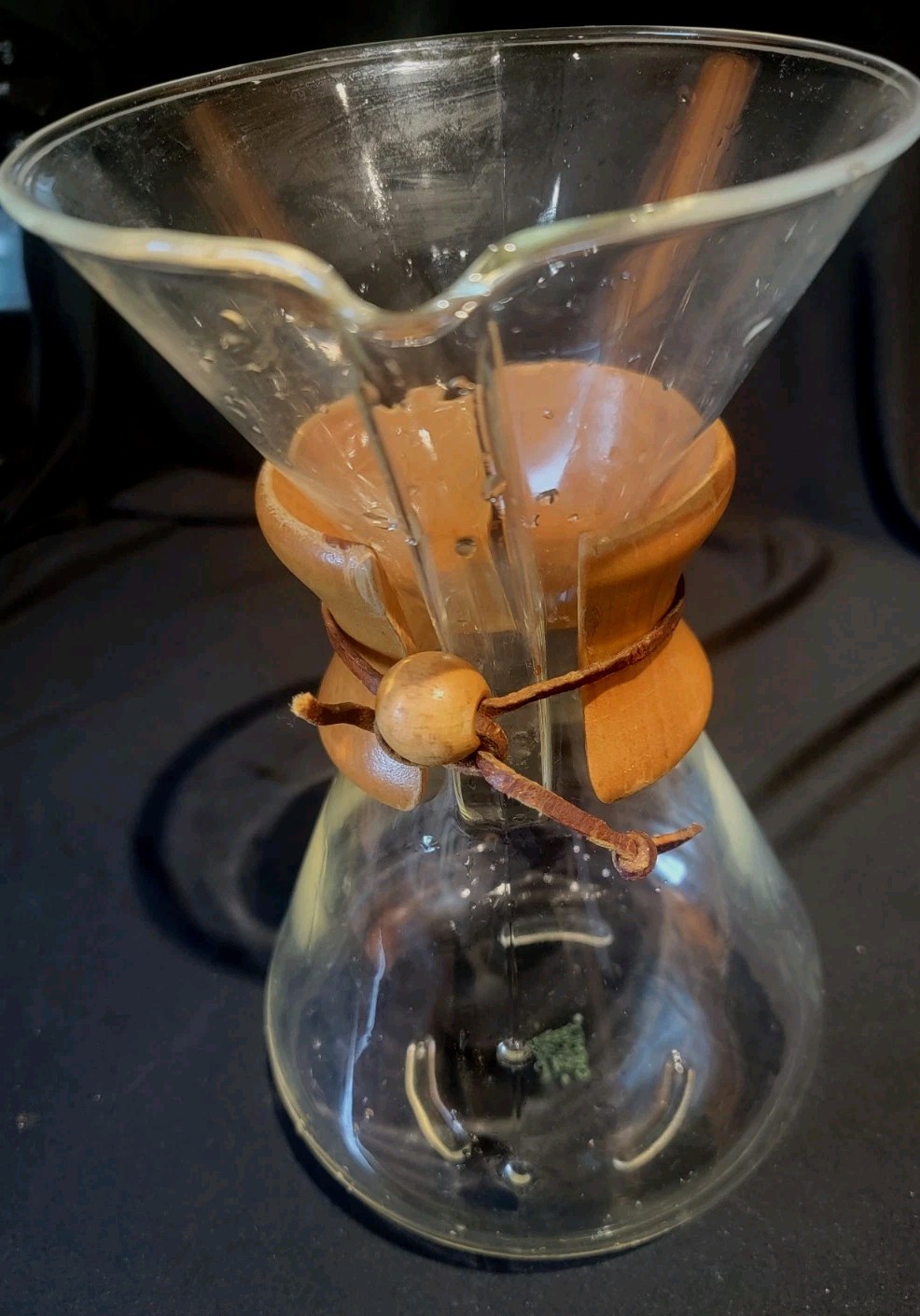 Mid Century CHEMEX Pyrex Glass Green Label Pour Over Coffee Maker 11 1/4"