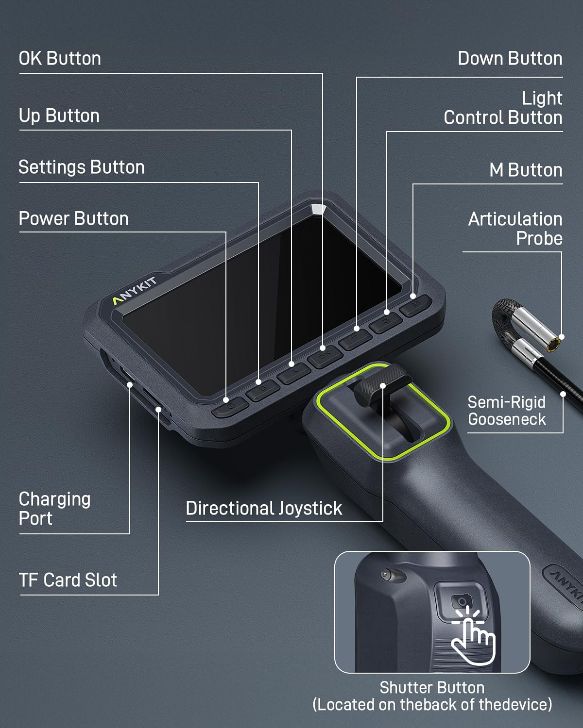 Articulating Borescope, 210° Two-Way 0.22in Slim Probe Endoscope with High-Br...