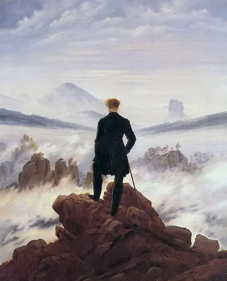 Oil painting caspar david friedrich - the wanderer above sea of mists handmade