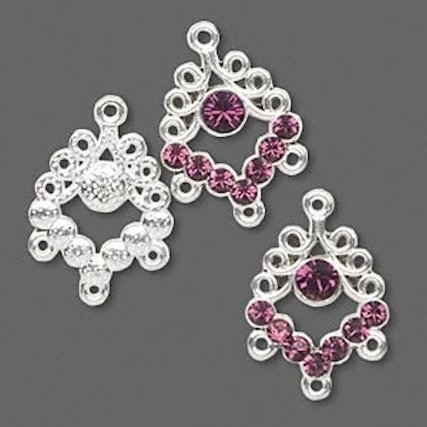 3 Silver Plated Pewter Connecters Made with Swarovski Amethyst Crystals *