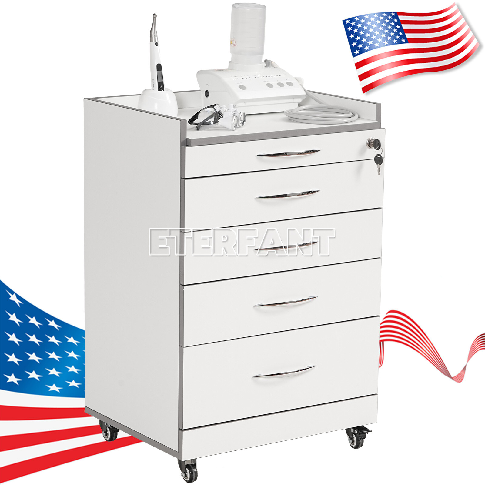 Dental Trolley Cart with Socket/Cart Acrylic Mobile Wooden Cabinet 4/5Drawers US