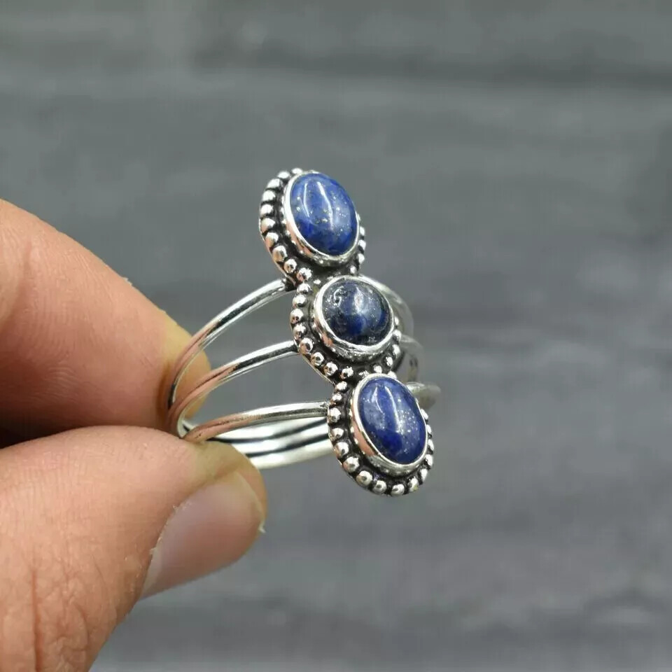 Lapis Lazuli Ring 925 Sterling Silver Handmade Statement Boho Ring All Size R160