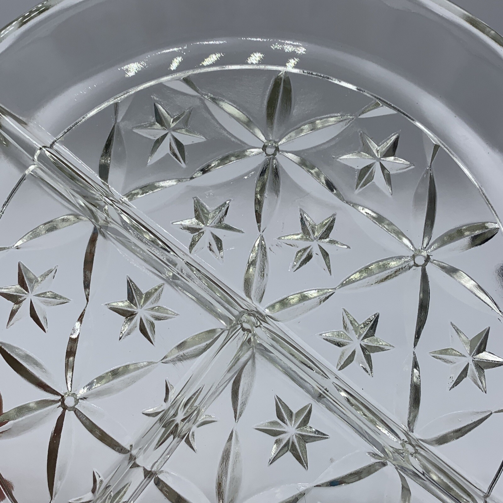 Vintage Three Part Divided Relish Dish, nut dish Star Pattern