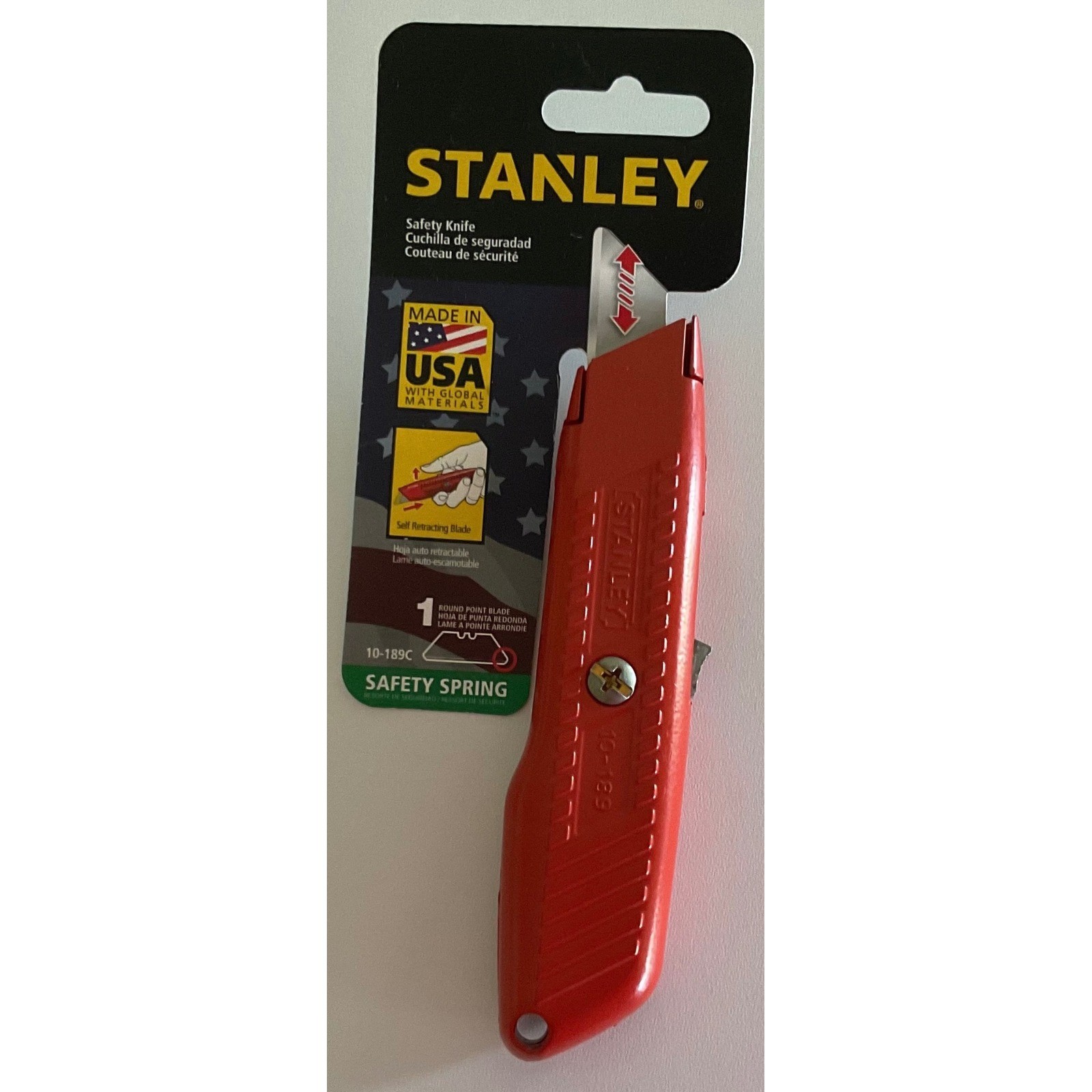Stanley 10-189C Self-Retracting Safety Utility Knife Red Metal Made in USA New