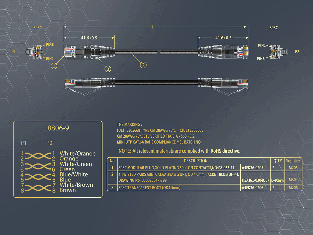 14ft Slim Cat6a 28AWG UTP Ethernet Network Patch Cable, Black