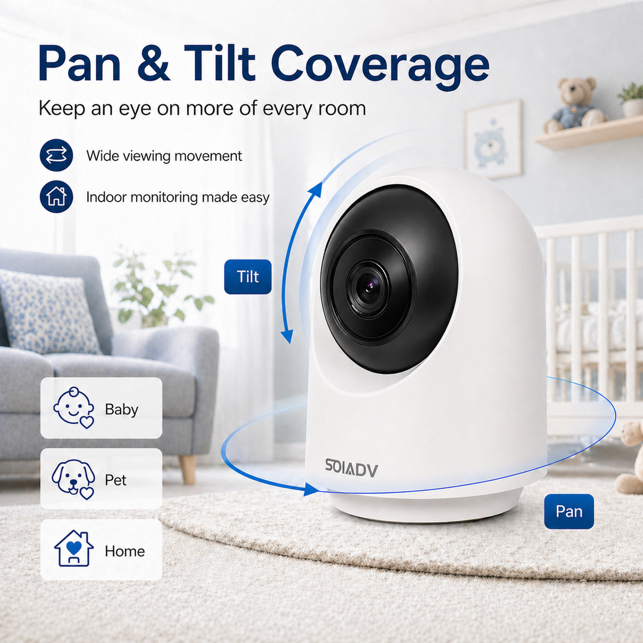 SOIADV WiFi Security Camera Indoor 360° AI Movement Detection Cloud/SD 2PACK