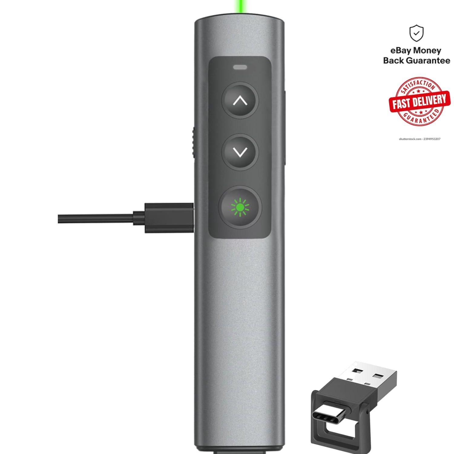 Durable Metal Presentation Clicker - Rechargeable & 100M Range for Macs and PCs