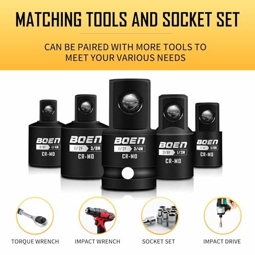 5 Piece Impact Socket Adapter Set and Reducer Set, Standard SAE, 5PCS CR-MO