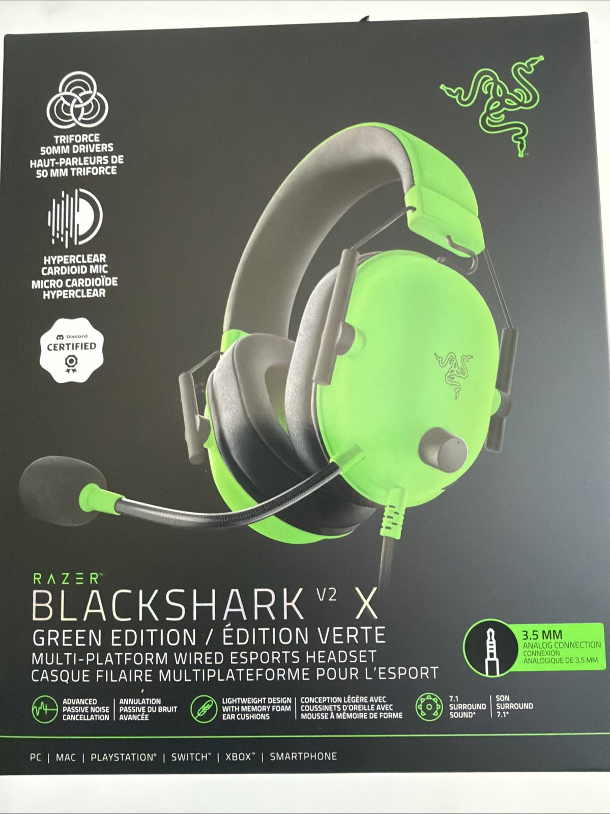 New - Razer BlackShark V2 X Gaming Headset  Green Multi Platform Wired 3.5mm