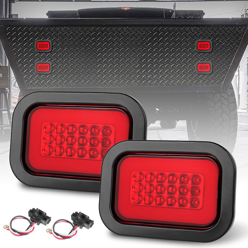 2pc 5" x 3" Red Rectangular LED Tail Lights With Pigtails For Trailer Tow Truck