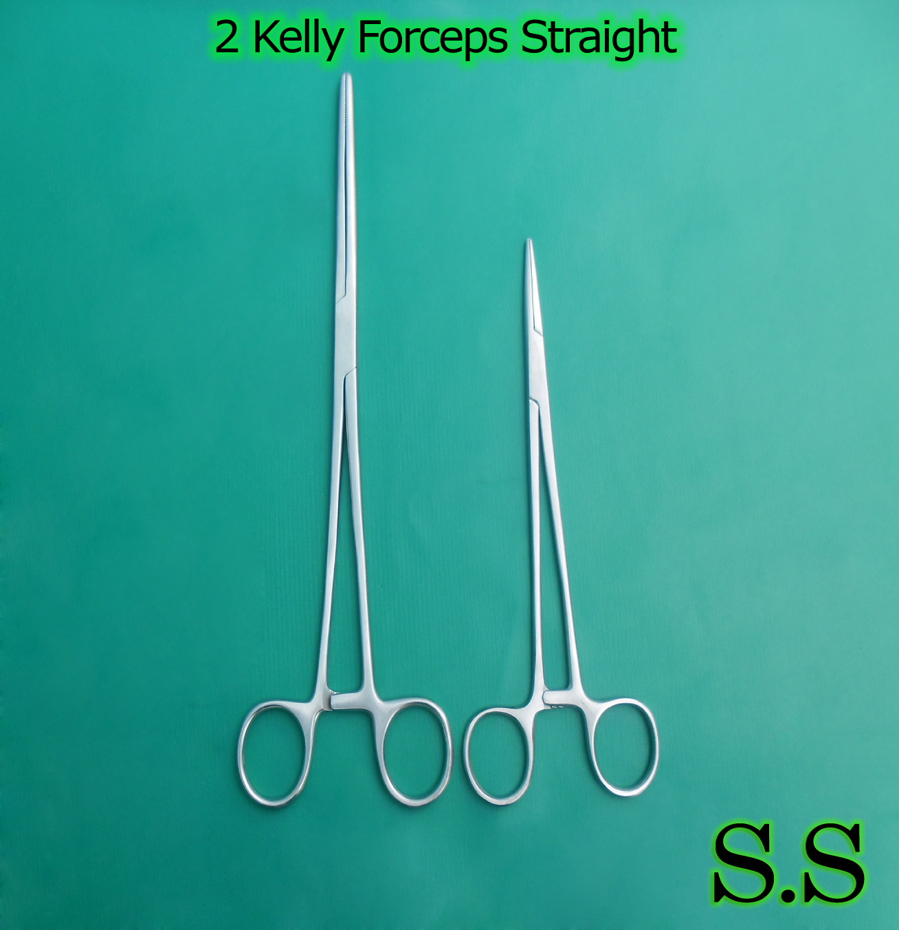 2 Pieces Kelly Hemostat Forceps Straight 7" & 10" Surgical Instruments