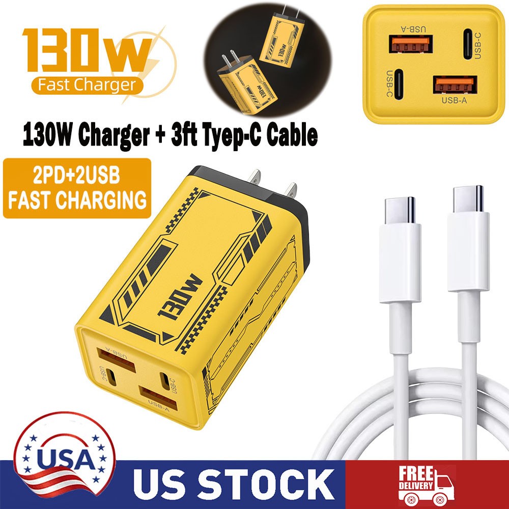 130W Charger Scalable Fast Charger + 3ft Cable for Samsung/iPhone Adapter Phone