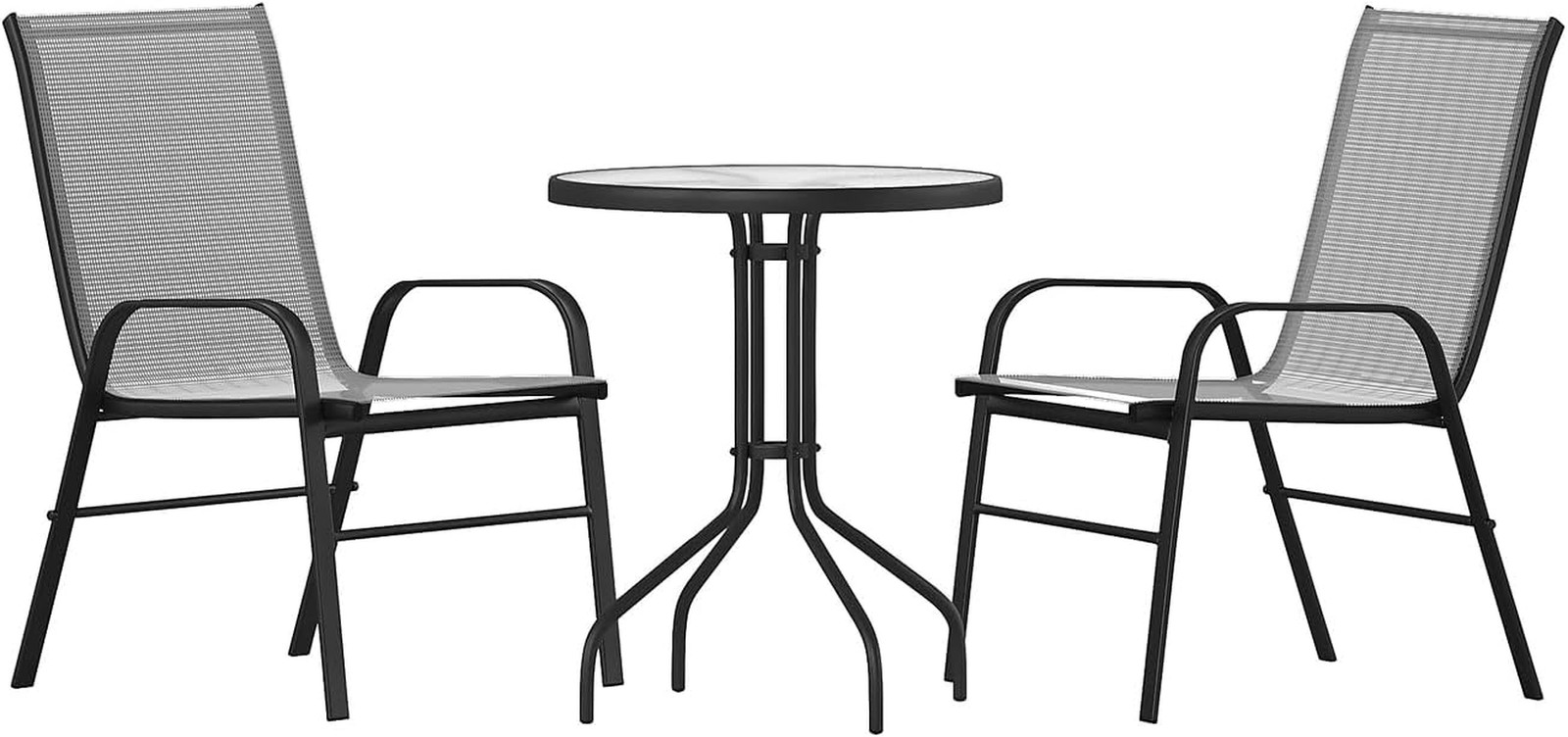 Brazos 3-Piece Outdoor Dining Set with Glass Table & 2 Stackable Chairs