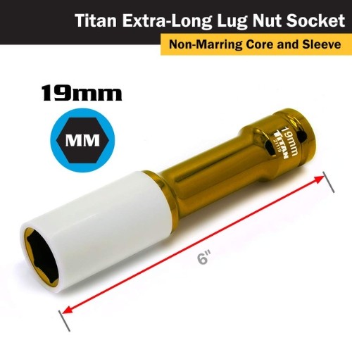 Titan 21119 Lug Nut Socket Extra Long, 1/2" Drive x 19mm