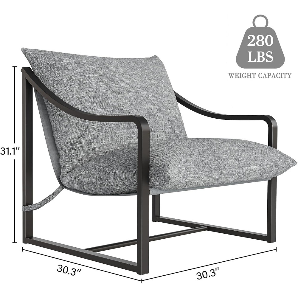 2 Pcs Modern Accent Chairs: Large Sling Design with Soft Cushion & Metal Frame