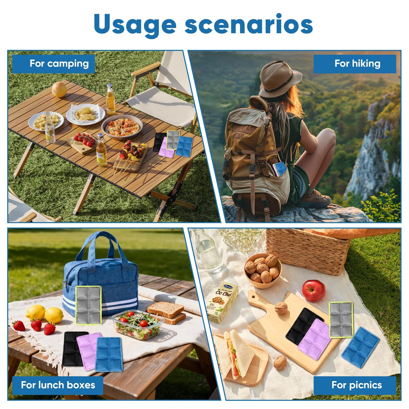 4pcs Ice Packs for Lunch Boxes & Coolers -Slim Reusable Space Saving Cooler I...