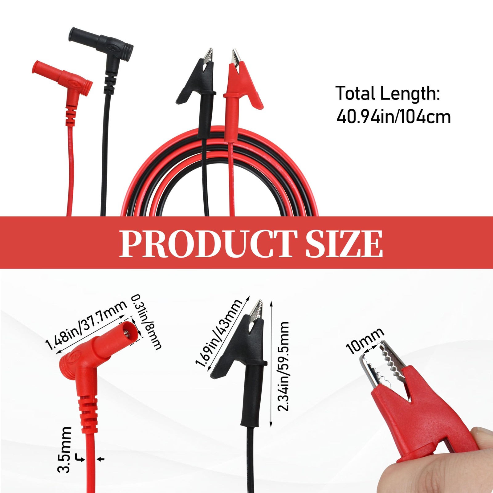 69381 Alligator Clip Test Leads for Klein Tools multimeter Replacement Red