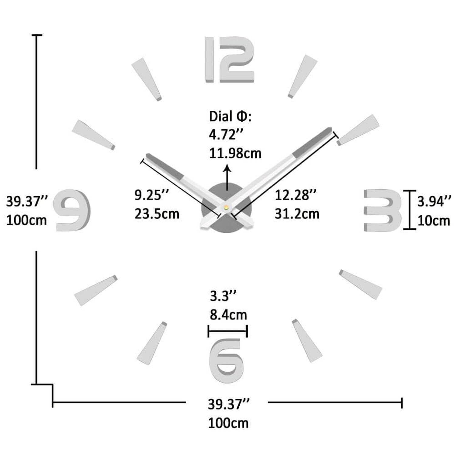 VANGOLD Large 3D Wall Clock DIY Wall Decoration Clock with Mirror Surface Sti...