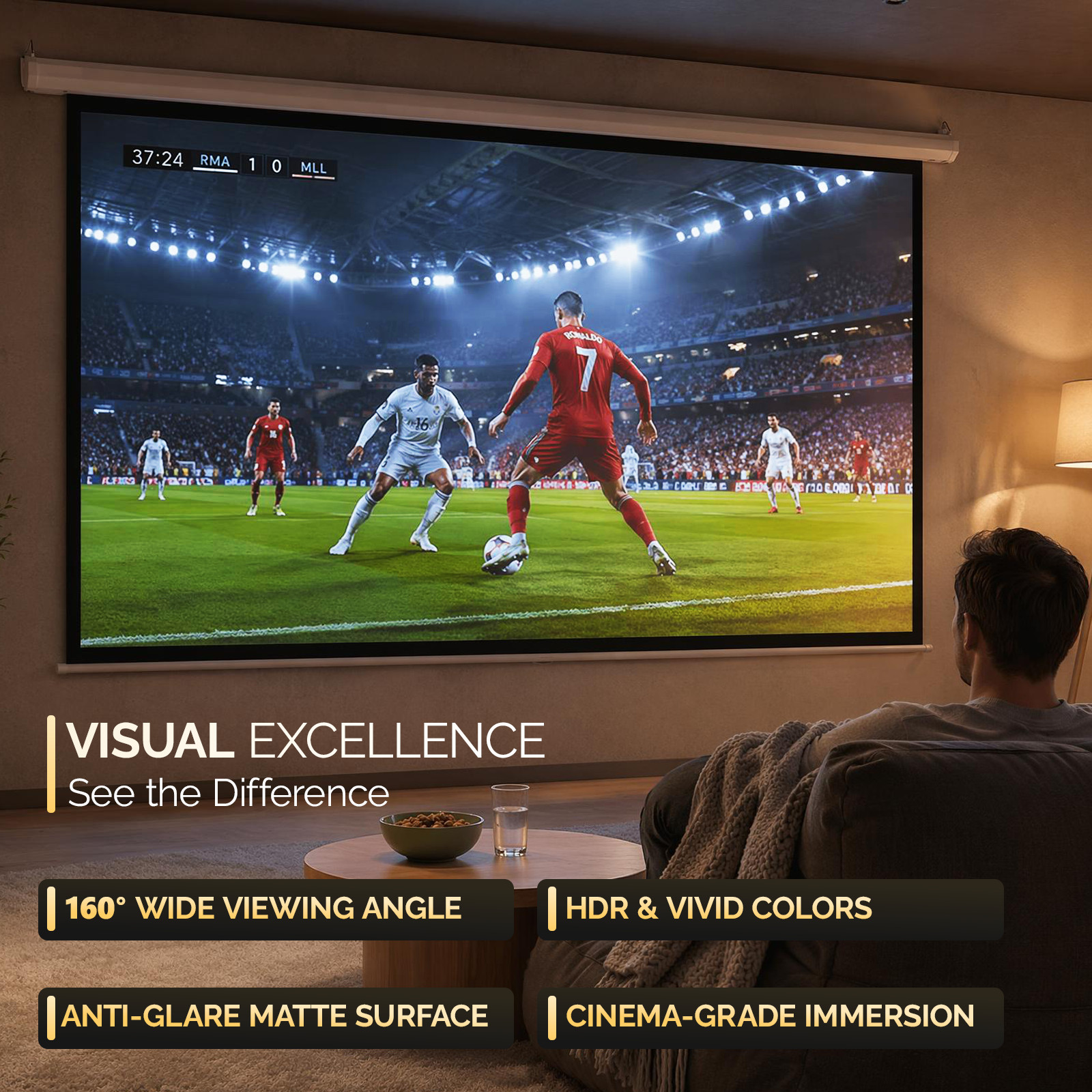 4K HDR 100" 16:9 Material Foldable Electric Motorized Projector Screen + Remote
